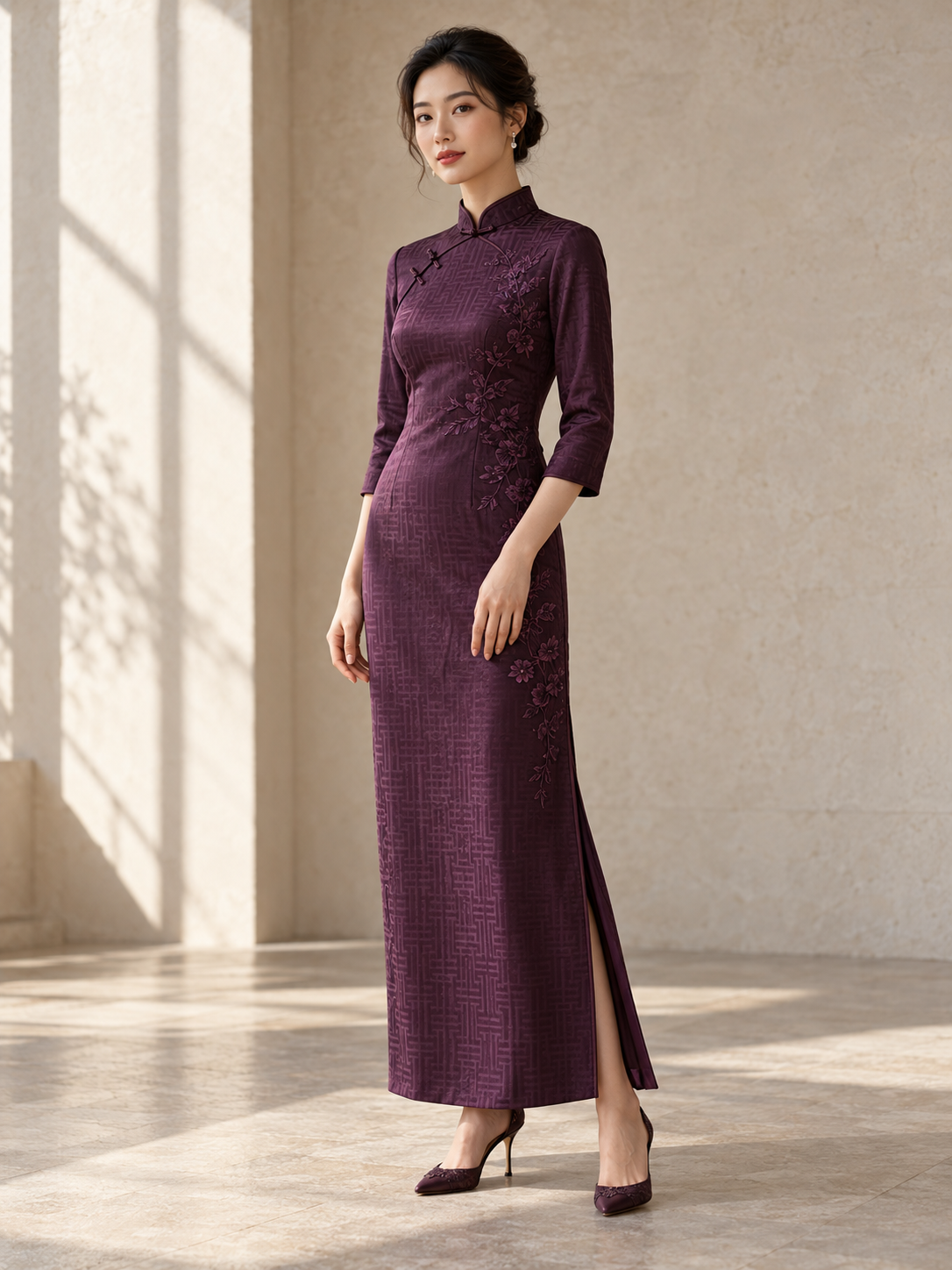 Plum Dusk Cheongsam — design visualization