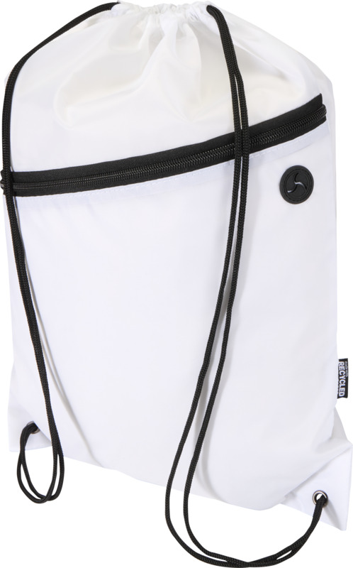 Oriole RPET drawstring bag with zipped front pocket 5L in White